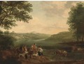 An Italianate landscape with peasants and their cattle fording a river - (after) Nicolaes Berchem