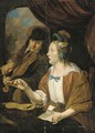 An elegant couple making music in an interior - (after) Jacob Toorenvliet