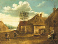 Boors playing at skittle on a farmyard - (after) David The Younger Teniers