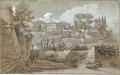 A view of houses and temples on a hill with pine trees, Rome - Nicolas Delobel
