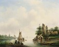 A Summer Landscape With Boats On A River - Cornelis Petrus T
