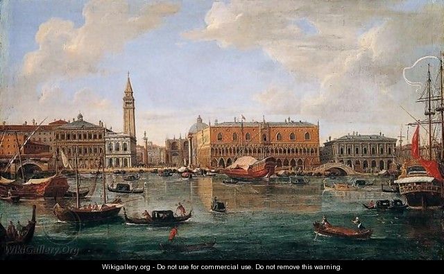 Venice, A View Of The Molo From The Bacino Di San Marco Looking North Towards The Piazzetta And The Palazzo Ducale - Caspar Andriaans Van Wittel