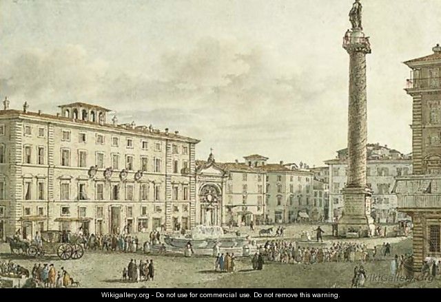 View of the Piazza Colonna with the Column Antoninus, Rome - Victor ...