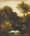 Anglers in a wooded river valley - William Traies