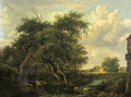 A watermill in a wooded landscape in summer - (after) Meindert Hobbema