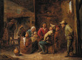 Peasants singing and a mother with her child in an interior - (after) David The Younger Teniers