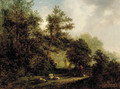 A forest scene with a shepherd, his dog and flock of sheep - (after) Alexander Nasmyth