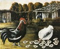 Rooster and Hen with Chickens - Niko Pirosmanashvili