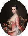 Portrait of a lady, three-quarter-length, in a pink dress, holding a basket of flowers - (after) Thomas Hudson