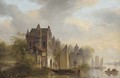A busy day on a Dutch river - (after) Pieter Christian Dommersen