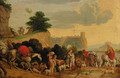 Travellers with goats, cattle and dogs on a track - (after) Nicolaes Moyart