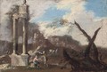 A landscape with classical ruins and travellers conversing - (after) Marco Ricci