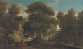 A wooded landscape with figures resting and travellers on a track - (after) Jan Frans Van Orizzonte (see Bloemen)