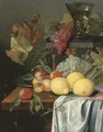 Lemons, peaches, prawns and grapes with a Magpie butterfly - (after) Jan Davidsz. De Heem