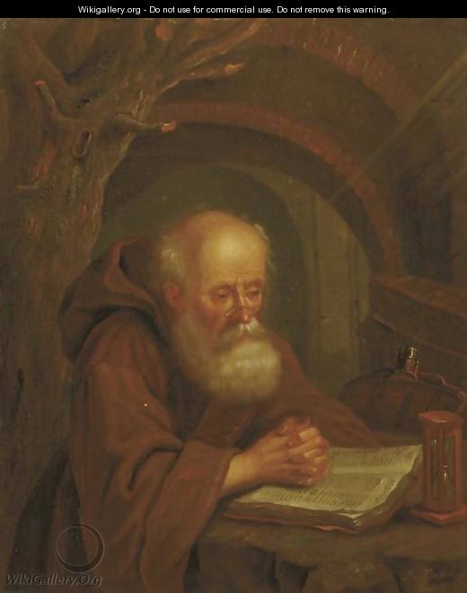 A hermit reading by a vaulted grotto - Balthasar Beschey - WikiGallery ...