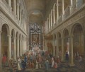 The interior of St. Charles Borromeo, Antwerp, with elegant company - (after) Wilhelm Schubert Van Ehrenber