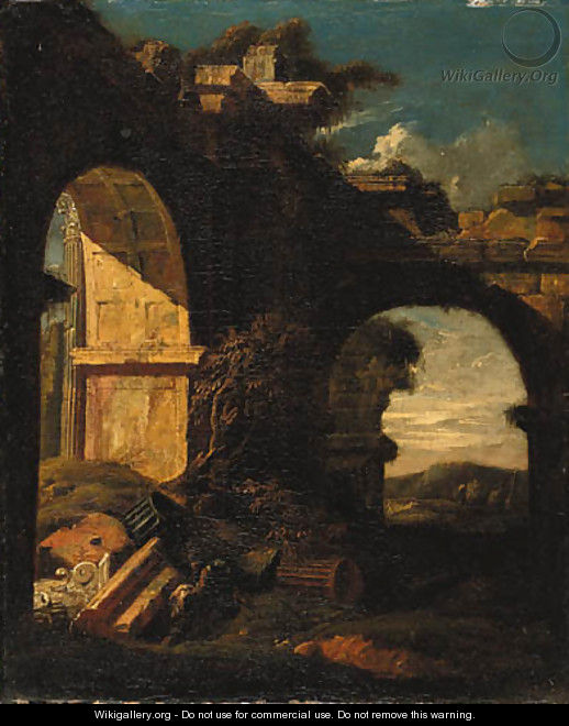 Classical ruins in a landscape - (after) Jan Griffier