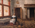 A maid seated by a table in a kitchen - (after) Hendrick Van Der Burgh