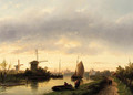 A river landscape at dusk, with Haarlem in the distance - Charles Henri Leickert