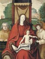 The Virgin and Child with an angel and a donor, a castle beyond - Flemish School