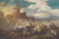 A cavalry battle outside a castle - (after) Jacques (Le Bourguignon) Courtois