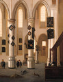 A view in the Oude Kerk, Delft, looking east from the Northern aisle, with townsfolk near an open grave - (after) Hendrick Van Vliet