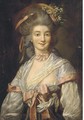 Portrait of a lady, bust-length, with flowers in her hair - (after) Pesne, Antoine
