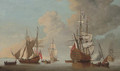 The flagship Royal Sovereign firing a salute at the Nore with other warships and Admiralty yachts in attendance - Cornelis van de Velde
