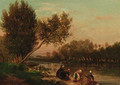 Washerwomen on the banks of a river - Emile Charles Lambinet