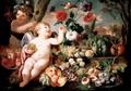 A Still Life With Two Putti, Grapes, Melons, Pomegranates, Peaches And Flowers In An Exotic Landscape - Franz Werner von Tamm