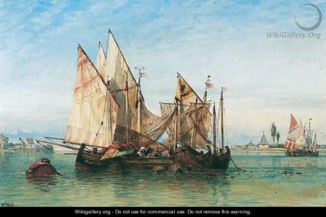 Boats On The Lagoon Near Venice - William Wyld - WikiGallery.org, the largest gallery in the world
