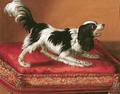A Spaniel On An Embroidered Red Cushion - Jean Chappe