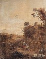 A wooded river landscape with drovers beside a waterfall - (after) Francesco Zuccarelli