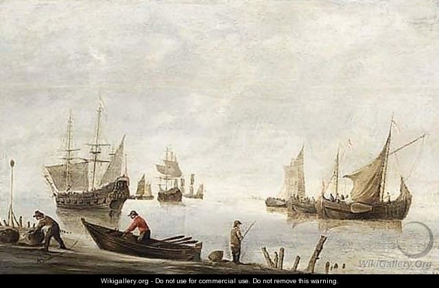 Fishermen Fishing And Unloading Their Catch In The Foreground - (after) Hendrick Dubbels