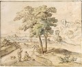 An Arcadian Landscape With Figures Conversing Under A Tree - (after) Huysum, Jan van
