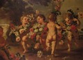 Putti Dancing And Holding Garlands Of Flowers - (after) Francesco Trevisani