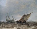 A Smalschip And A Man-Of-War In Choppy Seas, Other Sailing Vessels Beyond - Pieter the Elder Mulier