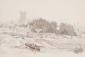 Riverside Scene With Church Tower - William Alfred Delamotte