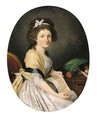 Portrait Of A Young Lady, Half Length, Seated By A Table, Holding Her Embroidery - (after) Henri-Pierre Danloux