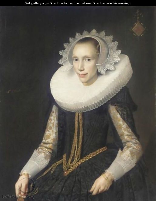 Portrait Of A Young Lady, Half Length, Wearing A Black Dress And An ...