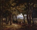 The Edge Of A Forest With An Elegant Couple And A Caleche - French School