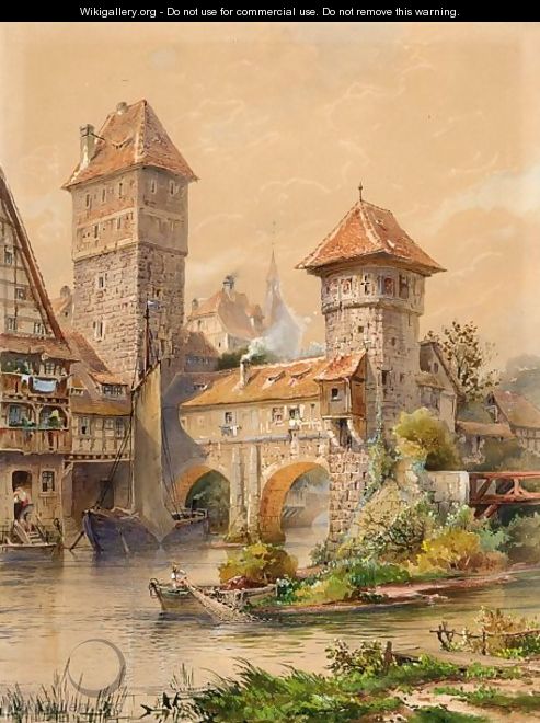 A Town On The Water Front, Possibly Nurnberg - Hermann Wunderlich -  , the largest gallery in the world