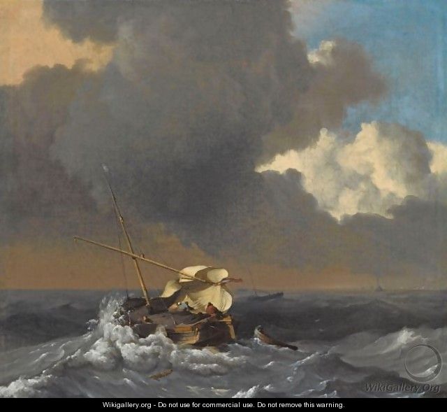 A Fishing Boat In A Rough Sea - Ludolf Backhuysen