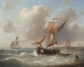 Dutch Fishing Barges Off The Shore - Louis Verboeckhoven