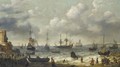 A Coastal Scene With Numerous Figures On The Shore, A Dutch Man O