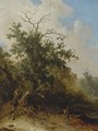 A Woodman Standing Before A Blasted Oak On A Forest Path - Jacobus Sibrandi Mancadan