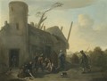 An Outdoor Scene With Peasants Gambling Outside An Inn - (after) Jan Miel