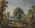A Village Scene With Figures Conversing In The Foreground - Flemish School