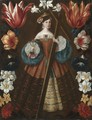 Saint Helena Surrounded By A Garland Of Flowers - Spanish School