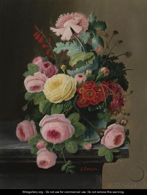 Still Life Of Flowers, Mainly Roses - Severin Roesen